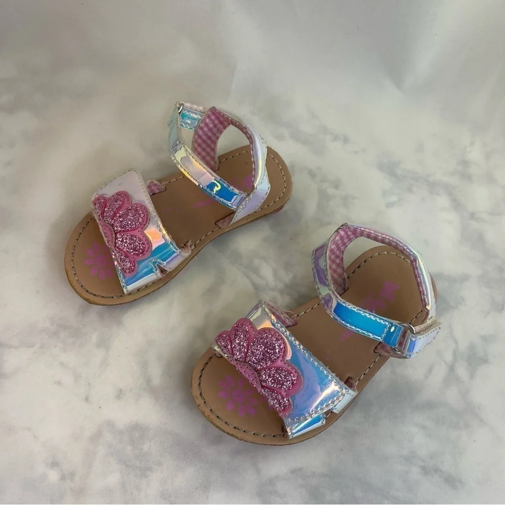 Baby girl Silver and Pink Sandals with Adjustable Straps toddler Size 5